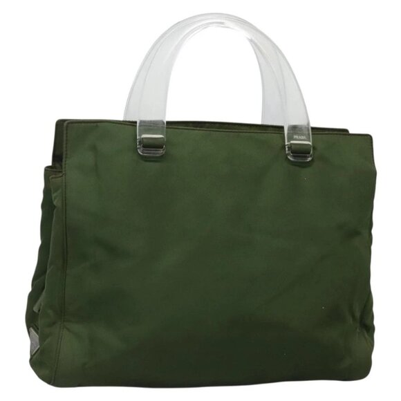 PRADA Tote Bag Nylon Khaki Silver Auth bs27836 - Picture 1 of 16